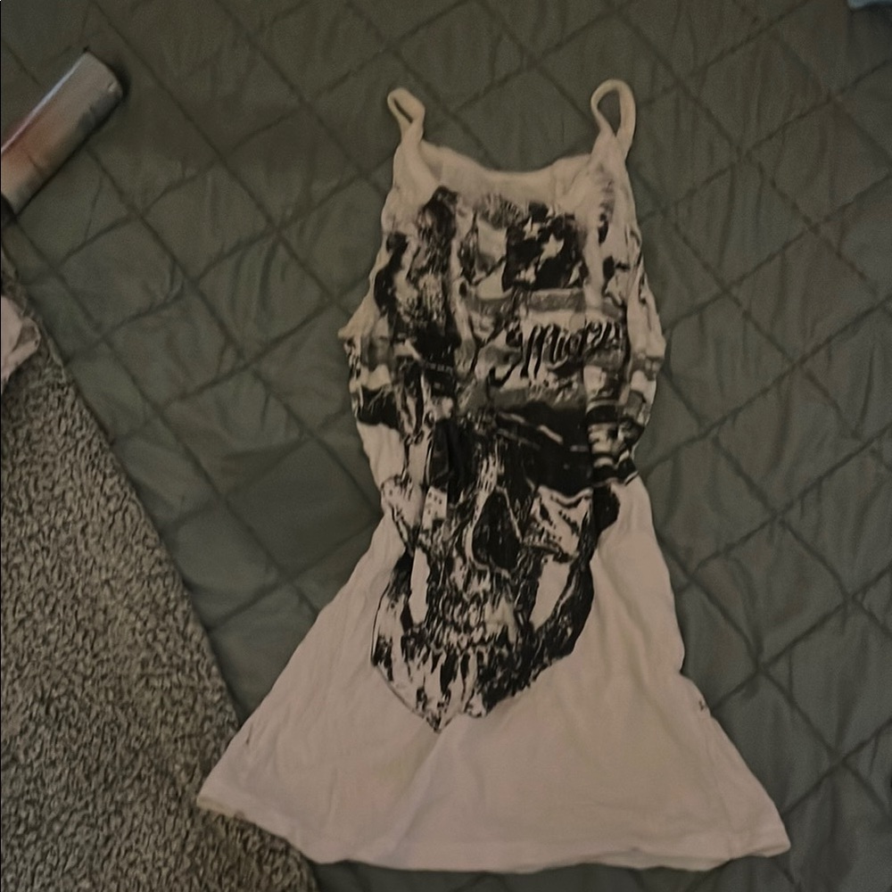 White Tank Top with Black Skull Print